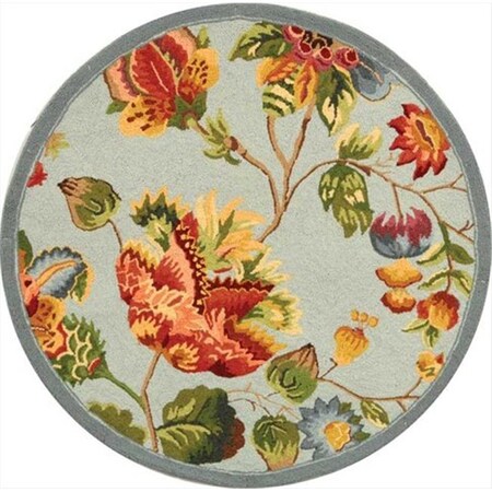 Safavieh 3 ft. x 3 ft. Round- Country and Floral Chelsea Light Blue Hand Hooked Rug HK331D-3R